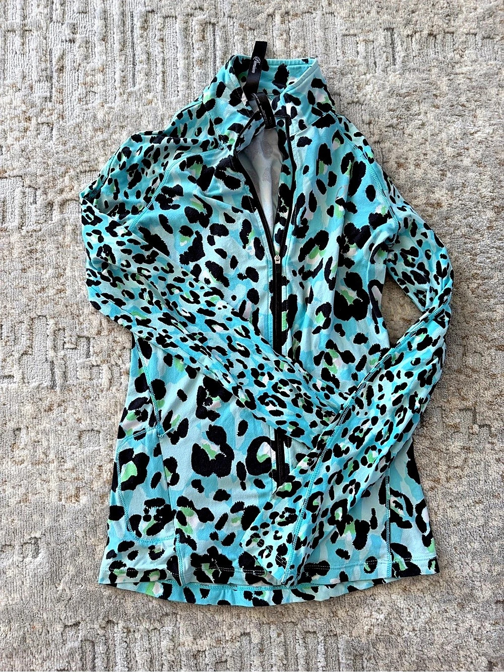 BLACK Animal Print Zip Jacket in Blue & Size XS Like New